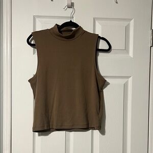 GAP Brown Sleeveless Mock Neck Tee